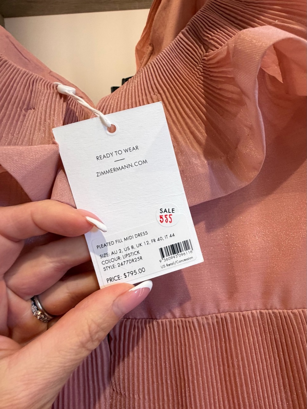 Zimmermann Pleated Frill Blush Pink Ruffled Midi Dress - Picture 3 of 4